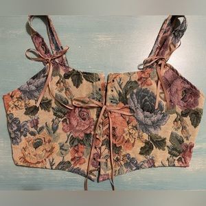 Corset lace tank rose print